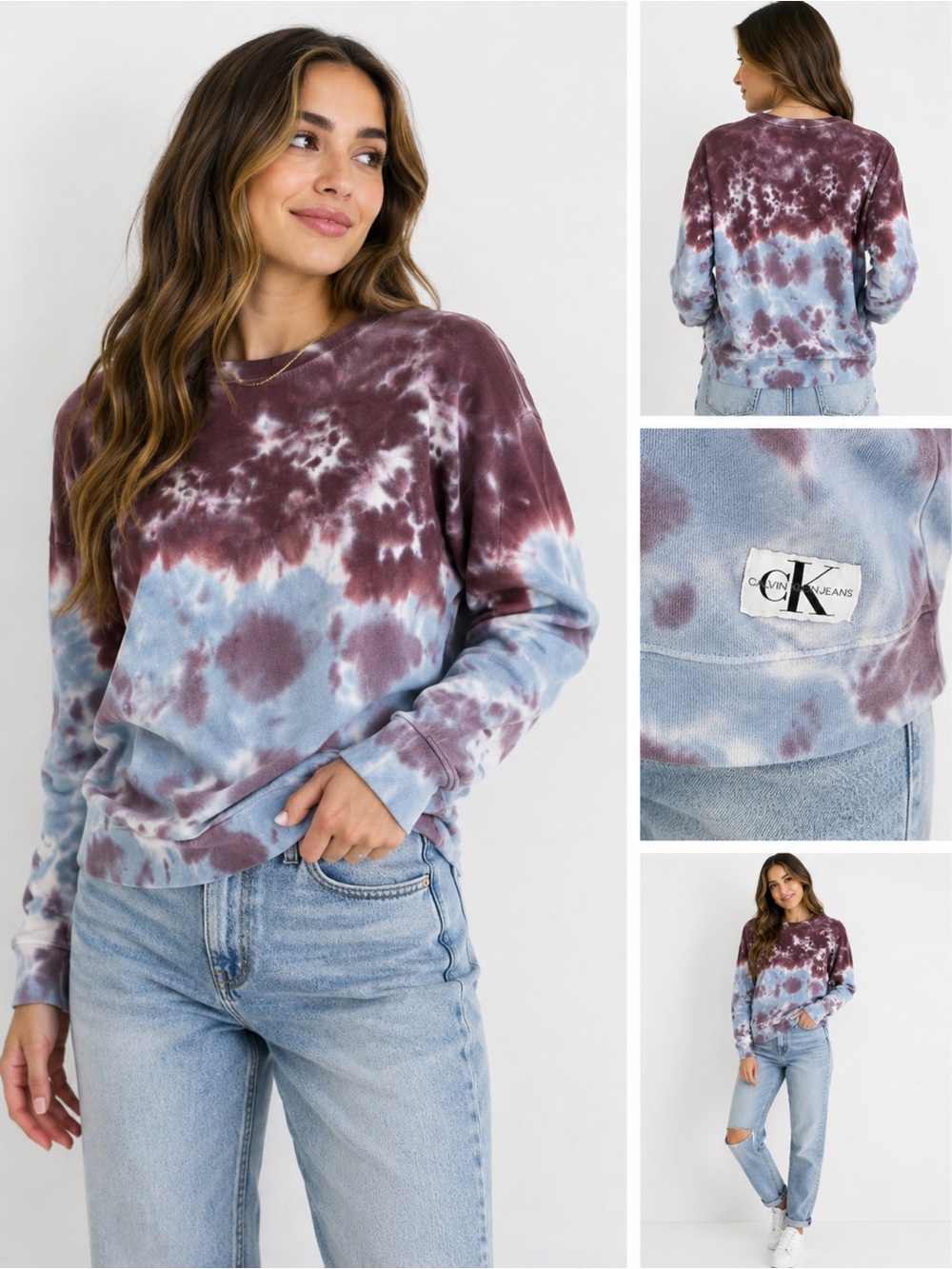 Calvin Klein Jeans Tie Dye Crewneck Sweatshirt Blue Purple NWT